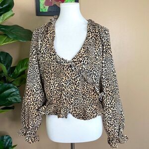 H&M Divided Leopard Print Faux Wrap Blouse Top Size 12